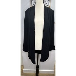 Eileen Fisher 100% Silk Black Open Slit‎ Cardigan Size XXS